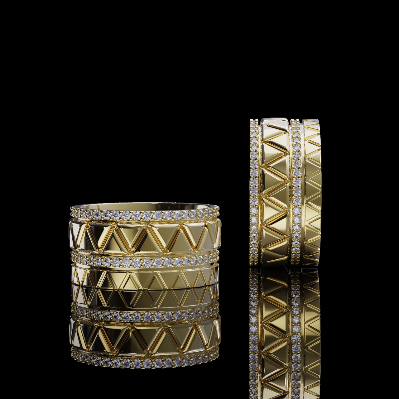 Aliança Geométrica com Diamantes Naturais