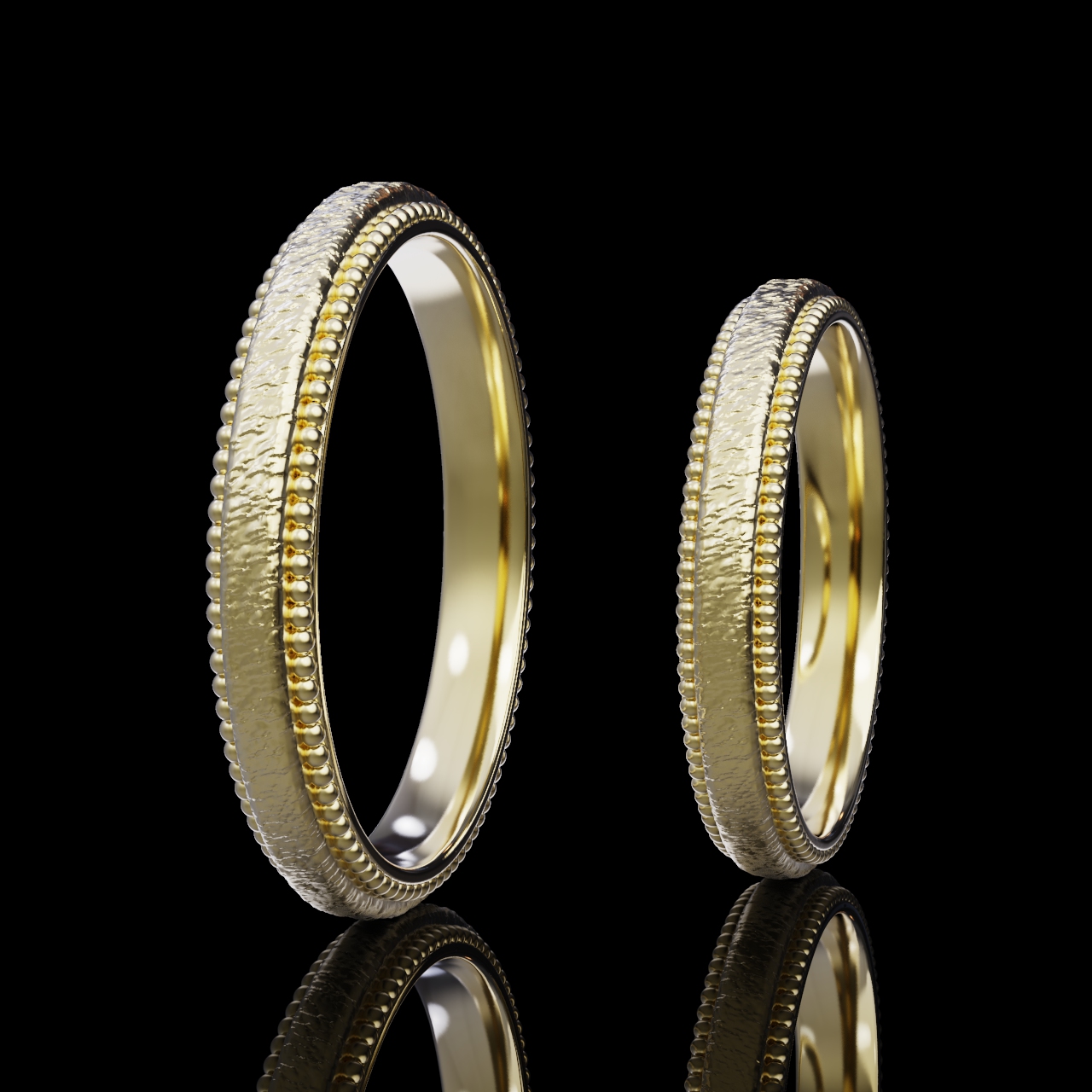 Aliança 18k Martelada com Bordas em Esferas